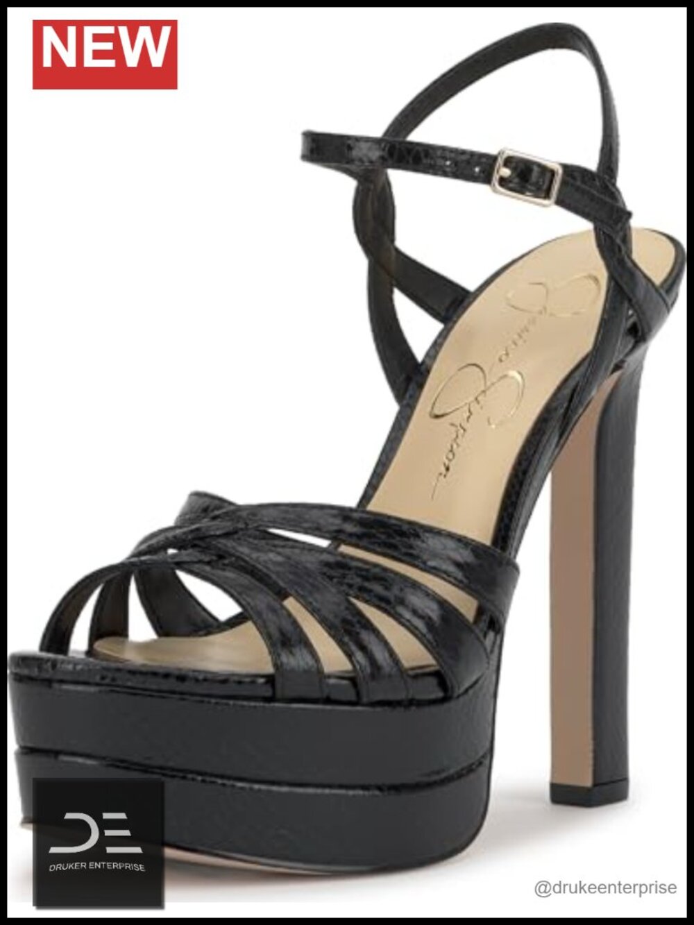 Faux Leather Double Platform Heeled Sandals